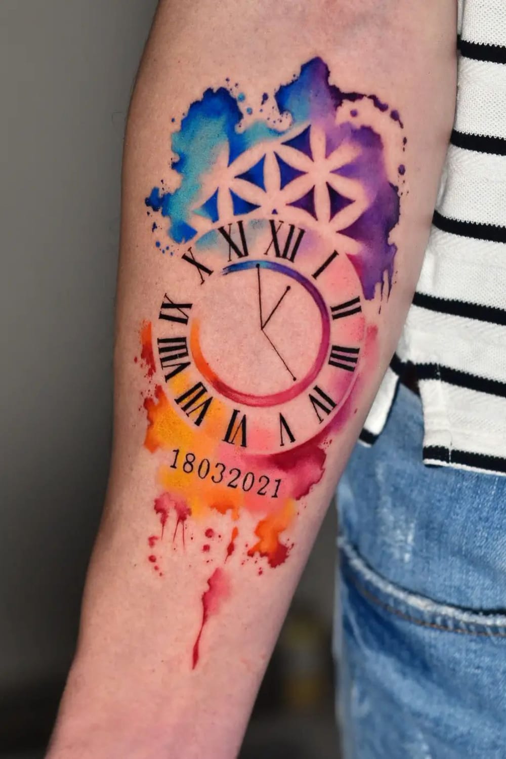 Watercolor Clock Tattoo