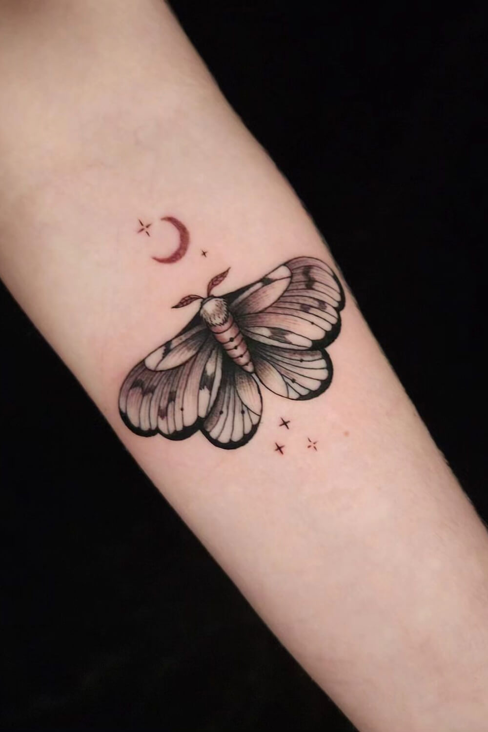 Red Moon and Moth Tattoo
