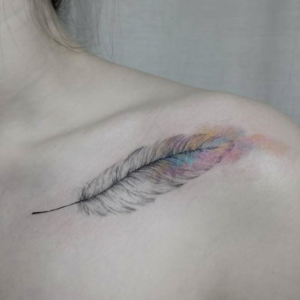 Watercolor Feather Tattoo