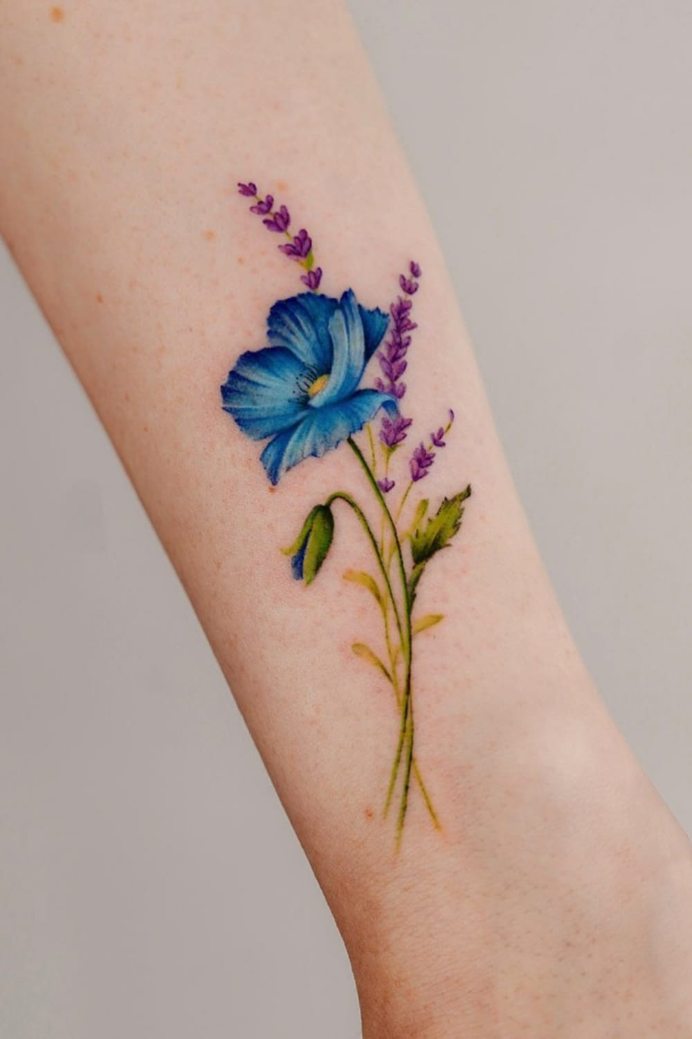 Blue Poppy and Lavender Tattoo