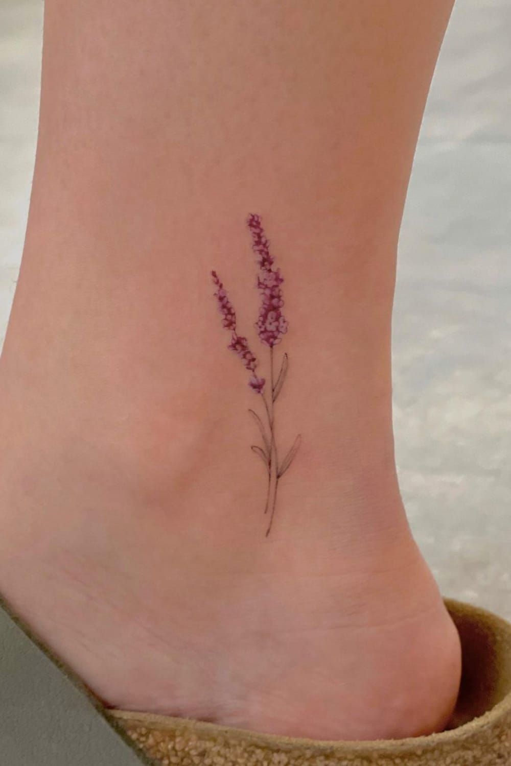 Lavender Tattoo on Ankle
