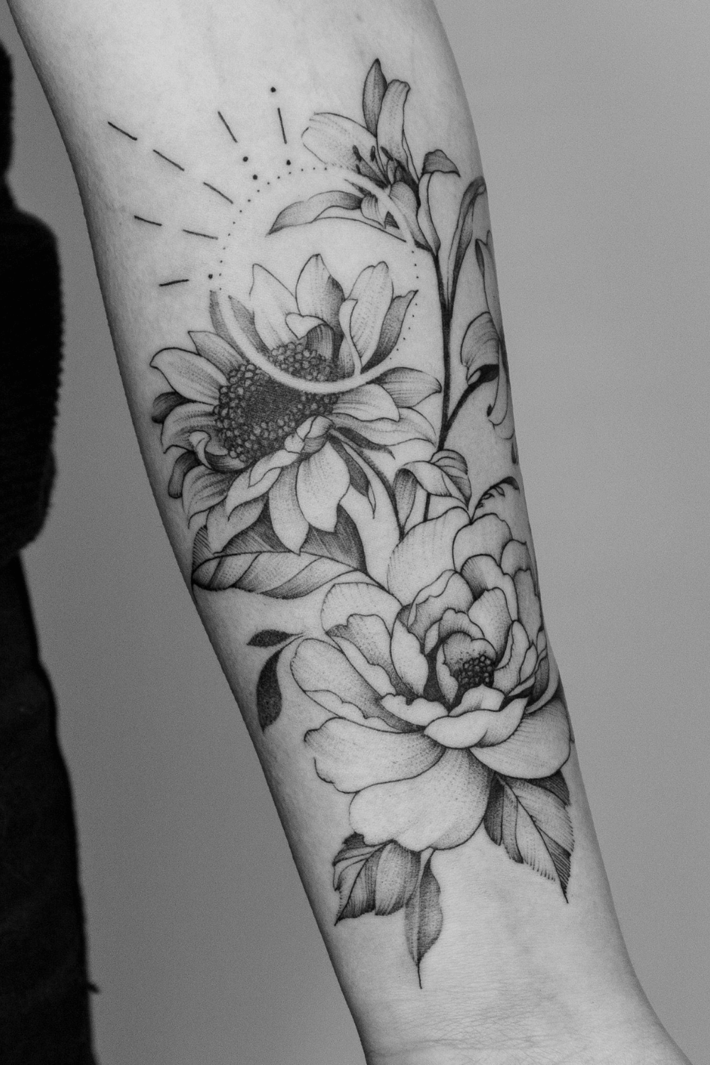 Peony and Sunflower Tattoo